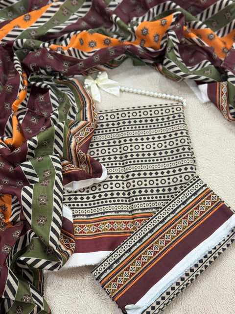 Bin Saeed Unstitched 3-Piece Lawn Suit - BU01