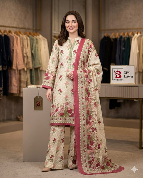 Bin Saeed 3Pc - Lawn Unstitch