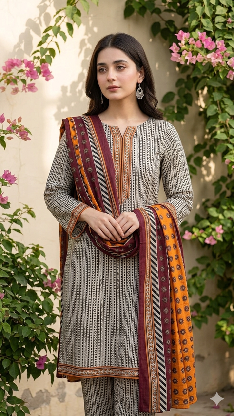 Bin Saeed Ready to Wear 3-Piece Lawn Suit - BS01